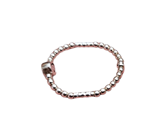 Silver Round and Tub Beads Elastic Ring